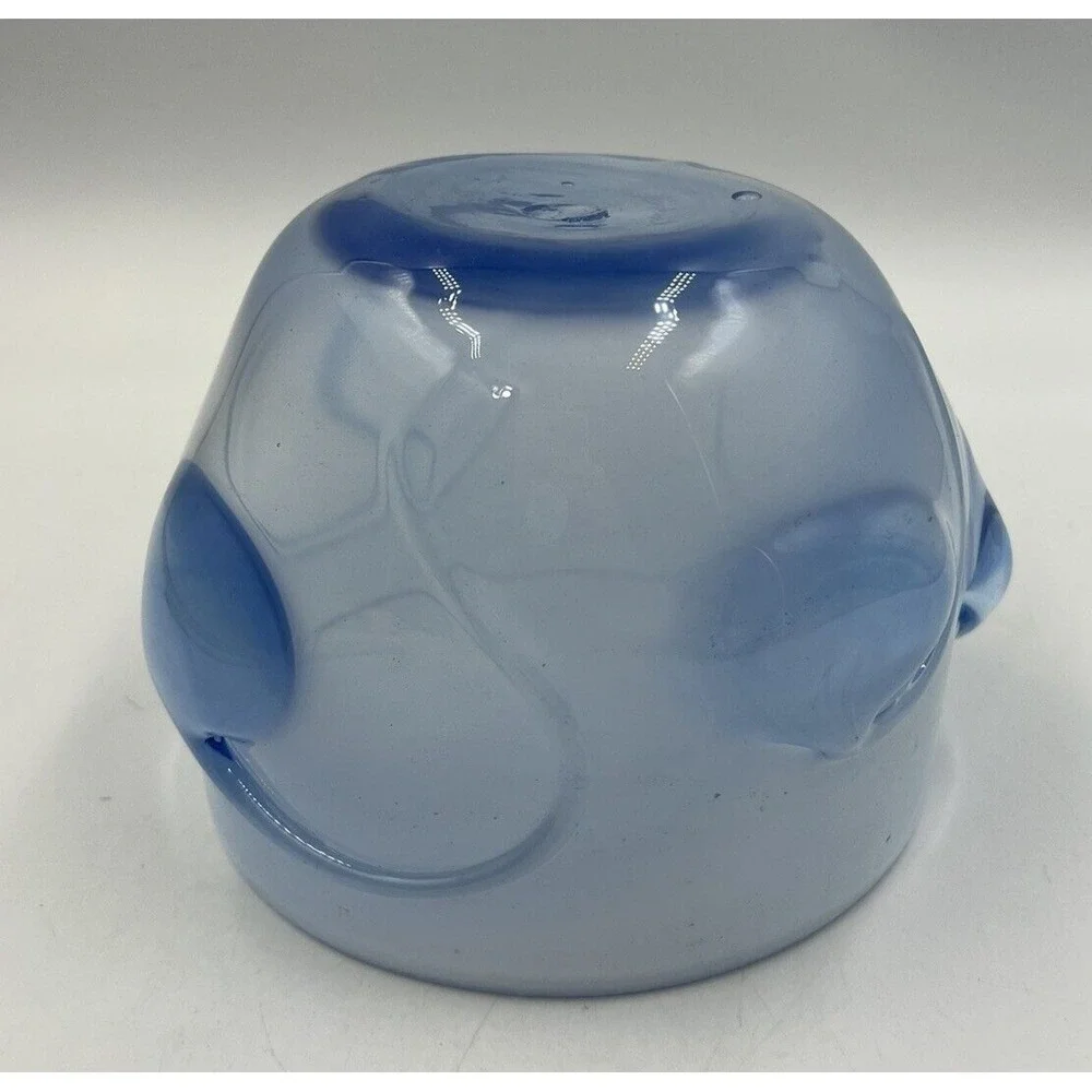 Signed David Hartman Studio Art Glass Bowl Blue Transition Milky Swirl Hand Blow